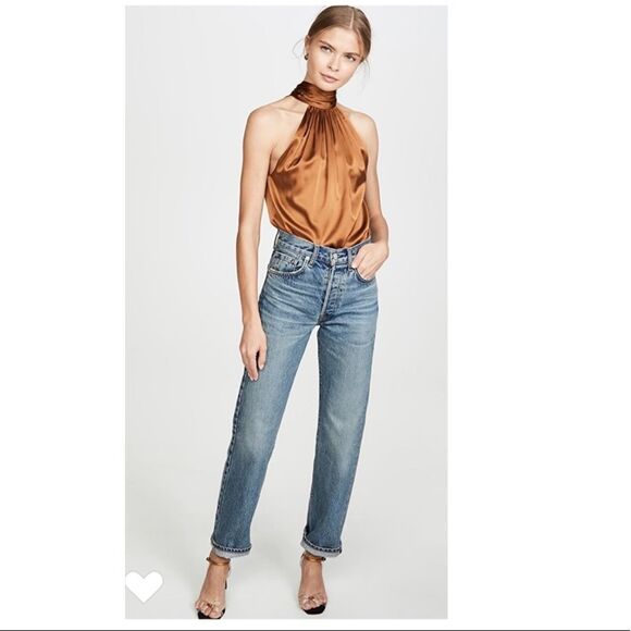 Ramy Brook Lori Halter Tie Back Silk Top in Clay (Red). - Picture 5 of 12